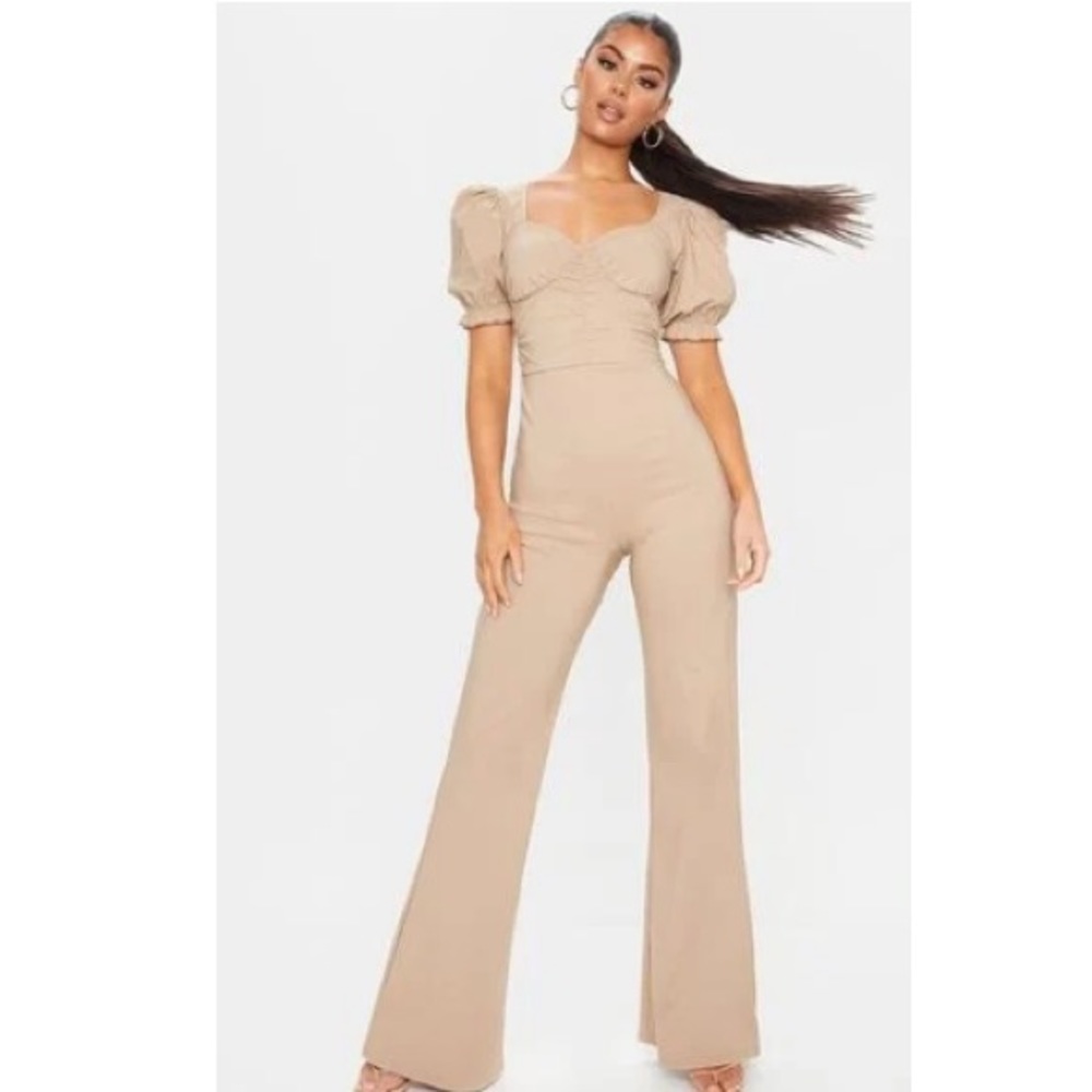 PLT Stone Puff Sleeve Square Neck Cup Detail Jumpsuit